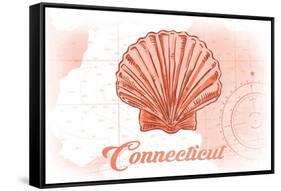 Connecticut - Scallop Shell - Coral - Coastal Icon-Lantern Press-Framed Stretched Canvas