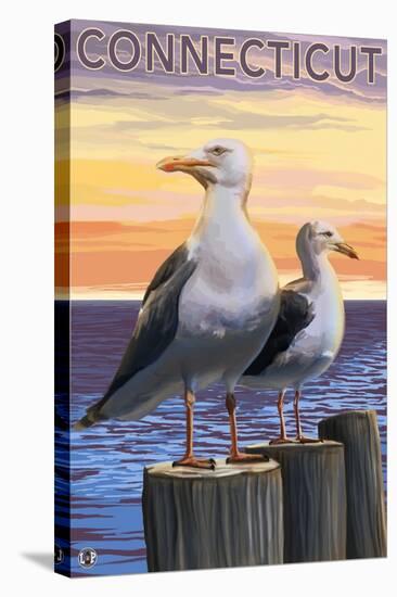 Connecticut - Sea Gulls Scene-Lantern Press-Stretched Canvas