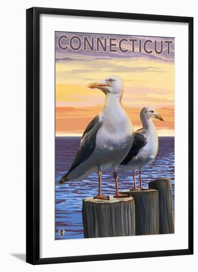 Connecticut - Sea Gulls Scene-Lantern Press-Framed Art Print