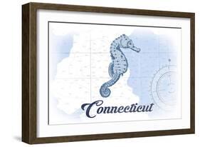 Connecticut - Seahorse - Blue - Coastal Icon-Lantern Press-Framed Art Print