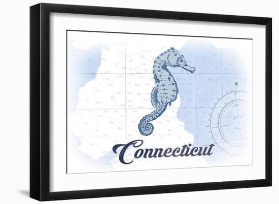 Connecticut - Seahorse - Blue - Coastal Icon-Lantern Press-Framed Art Print