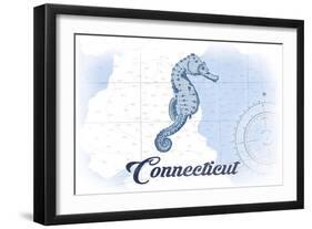 Connecticut - Seahorse - Blue - Coastal Icon-Lantern Press-Framed Art Print