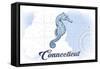 Connecticut - Seahorse - Blue - Coastal Icon-Lantern Press-Framed Stretched Canvas