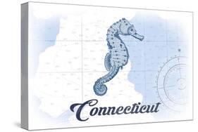 Connecticut - Seahorse - Blue - Coastal Icon-Lantern Press-Stretched Canvas