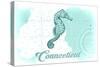 Connecticut - Seahorse - Teal - Coastal Icon-Lantern Press-Stretched Canvas