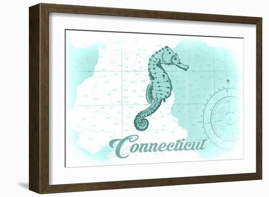 Connecticut - Seahorse - Teal - Coastal Icon-Lantern Press-Framed Art Print