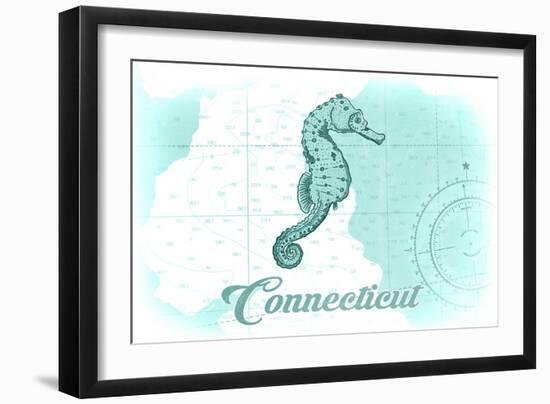 Connecticut - Seahorse - Teal - Coastal Icon-Lantern Press-Framed Art Print