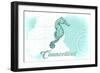 Connecticut - Seahorse - Teal - Coastal Icon-Lantern Press-Framed Art Print