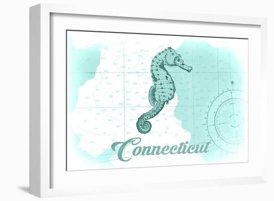 Connecticut - Seahorse - Teal - Coastal Icon-Lantern Press-Framed Art Print