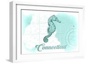 Connecticut - Seahorse - Teal - Coastal Icon-Lantern Press-Framed Art Print