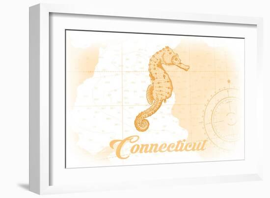 Connecticut - Seahorse - Yellow - Coastal Icon-Lantern Press-Framed Art Print