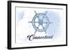 Connecticut - Ship Wheel - Blue - Coastal Icon-Lantern Press-Framed Art Print