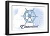 Connecticut - Ship Wheel - Blue - Coastal Icon-Lantern Press-Framed Art Print