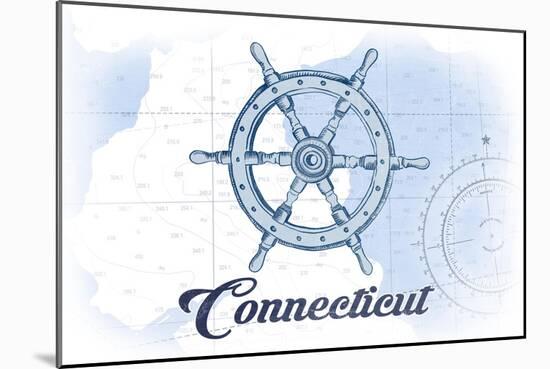 Connecticut - Ship Wheel - Blue - Coastal Icon-Lantern Press-Mounted Art Print