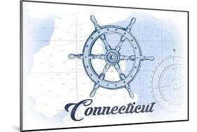 Connecticut - Ship Wheel - Blue - Coastal Icon-Lantern Press-Mounted Art Print