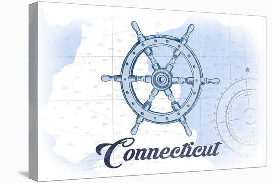 Connecticut - Ship Wheel - Blue - Coastal Icon-Lantern Press-Stretched Canvas