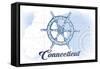 Connecticut - Ship Wheel - Blue - Coastal Icon-Lantern Press-Framed Stretched Canvas