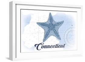 Connecticut - Starfish - Blue - Coastal Icon-Lantern Press-Framed Art Print