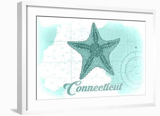 Connecticut - Starfish - Teal - Coastal Icon-Lantern Press-Framed Art Print