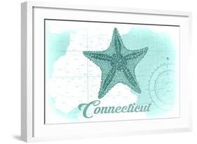 Connecticut - Starfish - Teal - Coastal Icon-Lantern Press-Framed Art Print