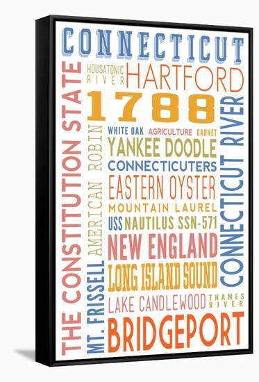 Connecticut - Typography-Lantern Press-Framed Stretched Canvas