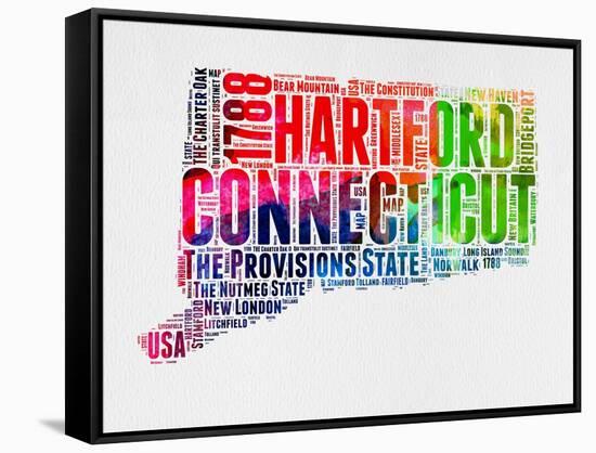 Connecticut Watercolor Word Cloud-NaxArt-Framed Stretched Canvas