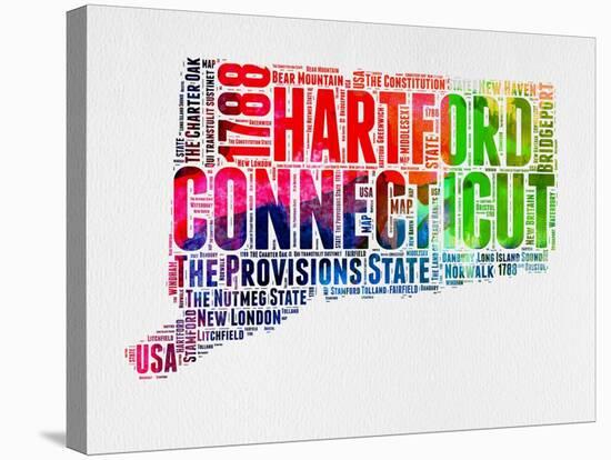 Connecticut Watercolor Word Cloud-NaxArt-Stretched Canvas