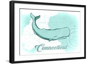 Connecticut - Whale - Teal - Coastal Icon-Lantern Press-Framed Art Print