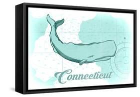 Connecticut - Whale - Teal - Coastal Icon-Lantern Press-Framed Stretched Canvas