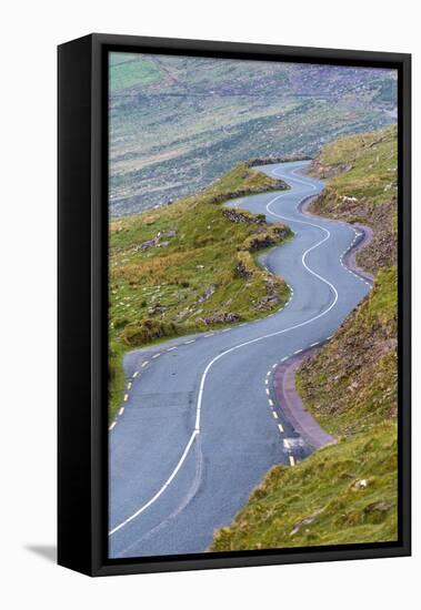 Connor pass, Dingle peninsula, County Kerry, Munster province, Ireland, Europe.  Bending road leadi-Marco Bottigelli-Framed Stretched Canvas