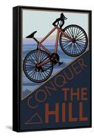 Conquer the Hill - Mountain Bike-Lantern Press-Framed Stretched Canvas