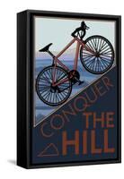 Conquer the Hill - Mountain Bike-Lantern Press-Framed Stretched Canvas