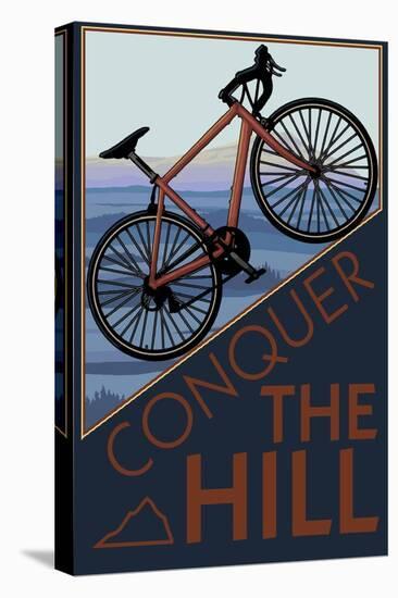Conquer the Hill - Mountain Bike-Lantern Press-Stretched Canvas