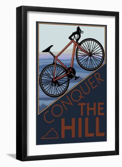 Conquer the Hill - Mountain Bike-Lantern Press-Framed Art Print