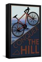 Conquer the Hill - Mountain Bike-Lantern Press-Framed Stretched Canvas