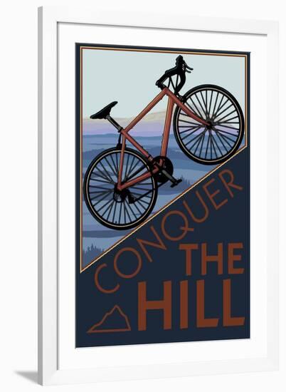 Conquer the Hill - Mountain Bike-Lantern Press-Framed Art Print