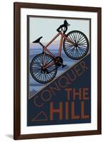 Conquer the Hill - Mountain Bike-Lantern Press-Framed Art Print