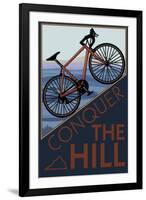 Conquer the Hill - Mountain Bike-Lantern Press-Framed Art Print