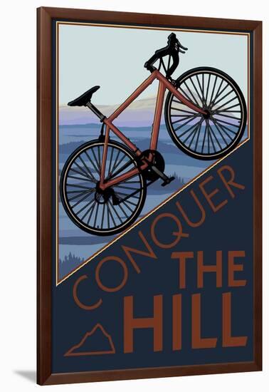 Conquer the Hill - Mountain Bike-Lantern Press-Framed Art Print