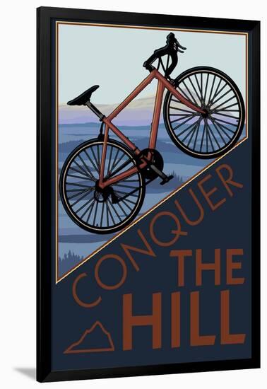 Conquer the Hill - Mountain Bike-Lantern Press-Framed Art Print