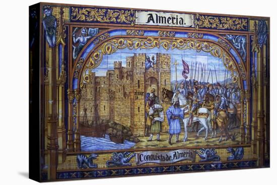 Conquest of Almeria, Glazed Tiles of Plaza De Espana, Seville, Andalusia, Detail, Spain-null-Stretched Canvas