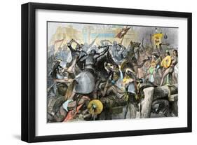 Conquest of the Aztec Capital Tenochtitlan by the Spanish Army of Hernando Cortes, c.1500-null-Framed Giclee Print