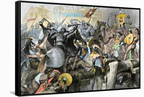 Conquest of the Aztec Capital Tenochtitlan by the Spanish Army of Hernando Cortes, c.1500-null-Framed Stretched Canvas