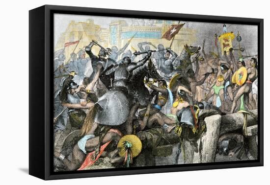 Conquest of the Aztec Capital Tenochtitlan by the Spanish Army of Hernando Cortes, c.1500-null-Framed Stretched Canvas