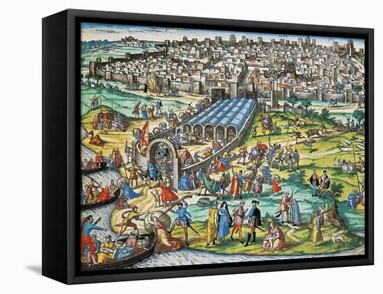 Conquest of Tunis by Charles V, 1535-Franz Hogenberg-Framed Stretched Canvas