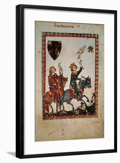 Conradin of Swabia Hunting with Falcons, Miniature from Manesse Code, Manuscript, 1304, Germany-null-Framed Giclee Print