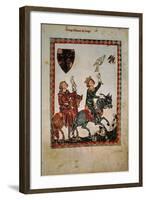 Conradin of Swabia Hunting with Falcons, Miniature from Manesse Code, Manuscript, 1304, Germany-null-Framed Giclee Print