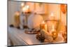 Console table, autumnal decoration, candles, cones, pumpkin,-mauritius images-Mounted Photographic Print