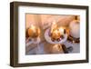 Console table, detail, autumnal decoration, candles, cones,-mauritius images-Framed Photographic Print