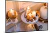 Console table, detail, autumnal decoration, candles, cones,-mauritius images-Mounted Photographic Print